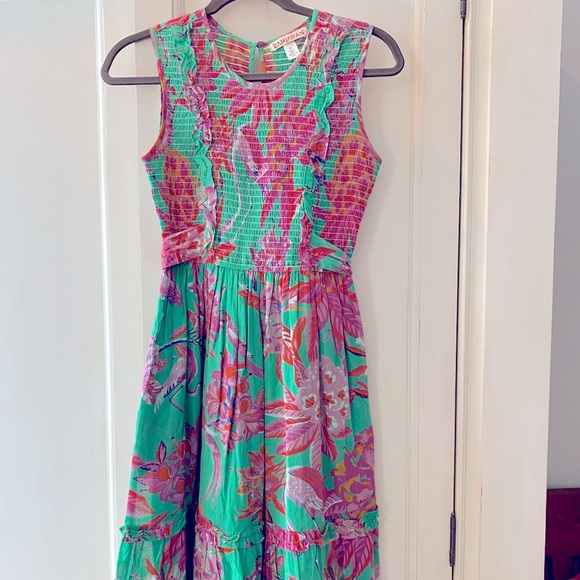 Banjanan Isha Flowy Midi Dress in Flamingo Rhododendron Green. Size XS - Picture 9 of 10